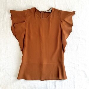 Vanessa Bruno Flutter Sleeve Top  Elegant Blouse Brown Rust Size 36 US 2 4‎